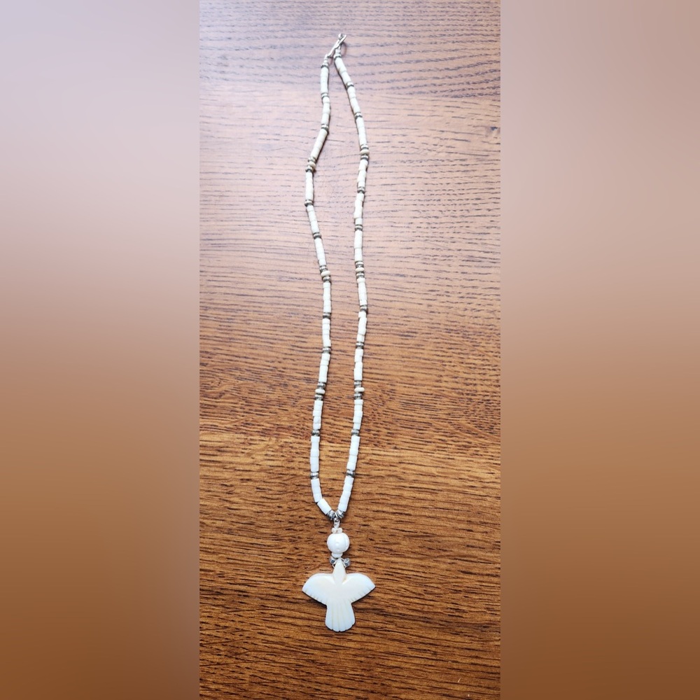 Bird bone and silver bead necklace
